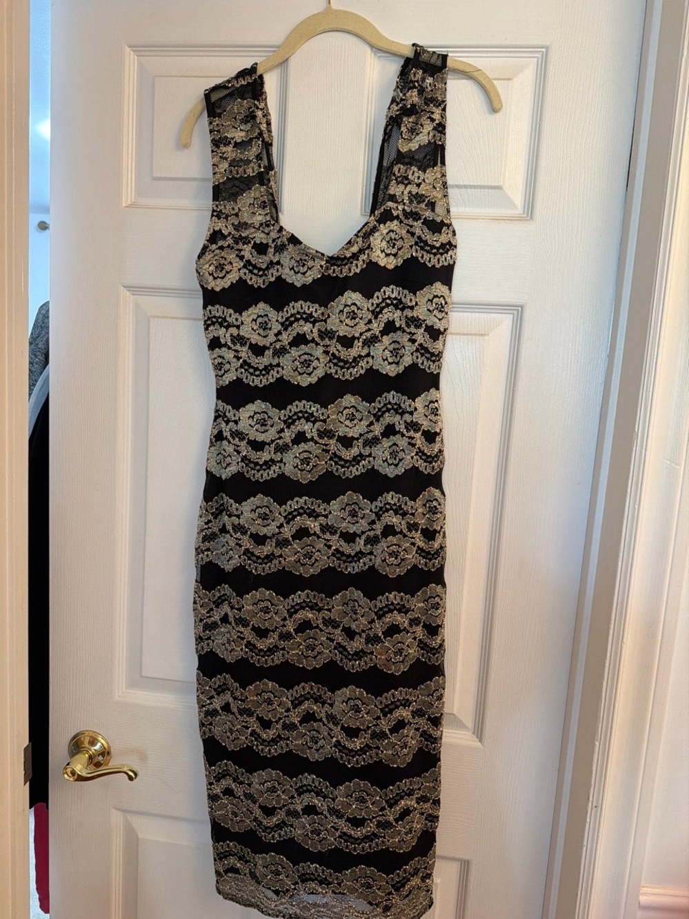 Laura Black and Gold Lace Sheath Dress